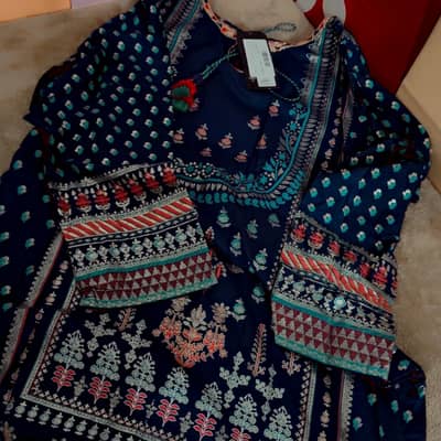 Summer lawn shirt long navy blue 
