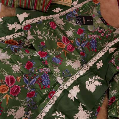 4950 Green 2pc floral embroidered 