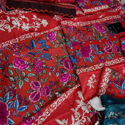Lawn embroidery red 3pc