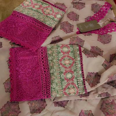 Ethnc b fresh pink sleeves lawn  embroidered 