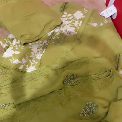 Heavy pura chiffon embroidery dupta lawn 3pc green 