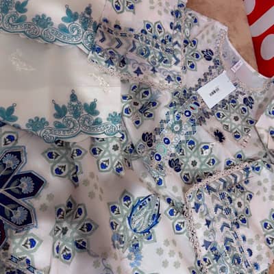 Lawn 2pc. 8950 blue white ethnic 