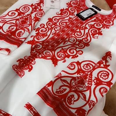 Heavy embroidery red white shirt 
