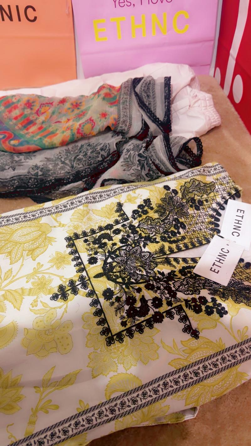 Yellow 3pc embroidery winter cotton 6500