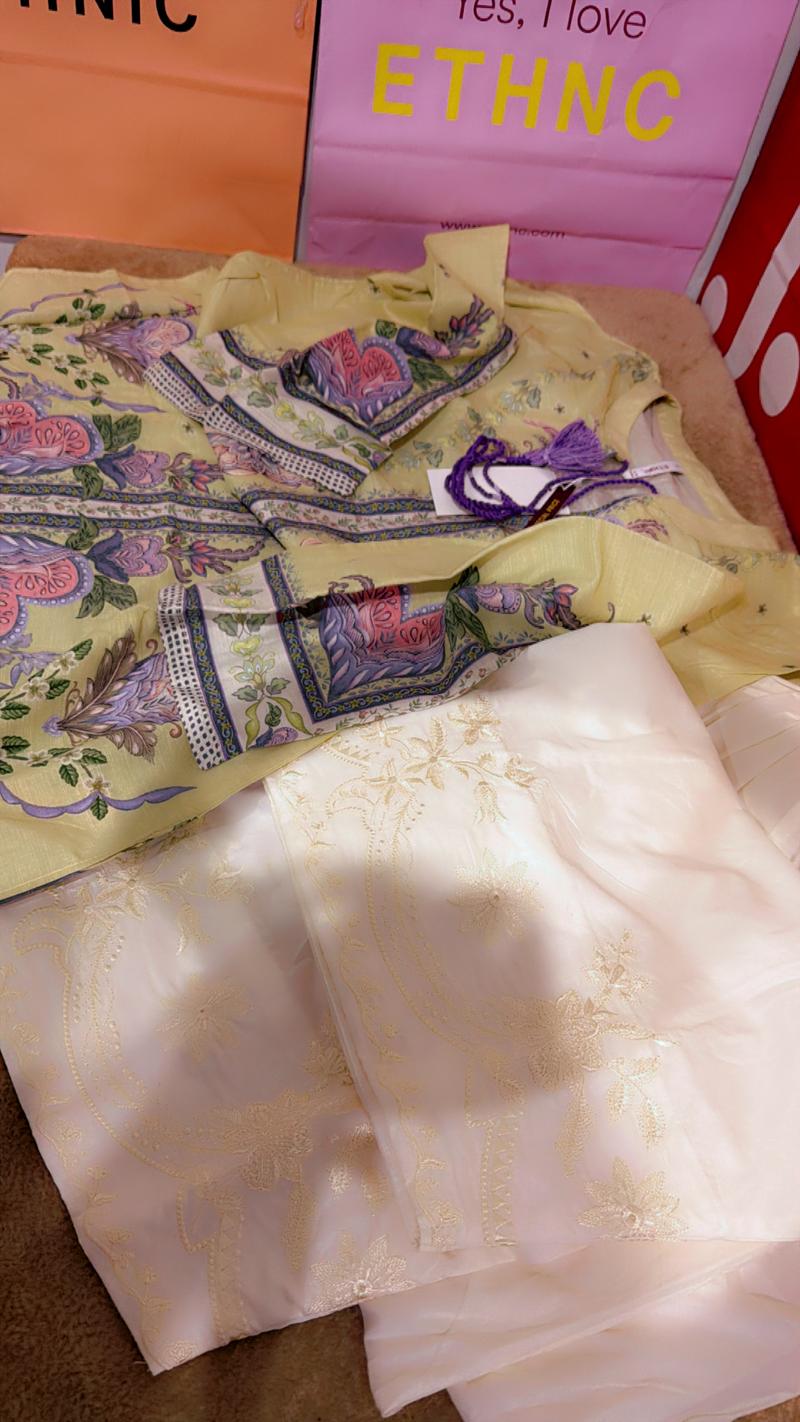 Ethnc Lemon white Farshi shalwar 5900