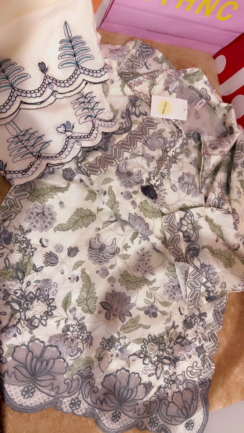 2pc embroidery gray blue Ethnc 8800