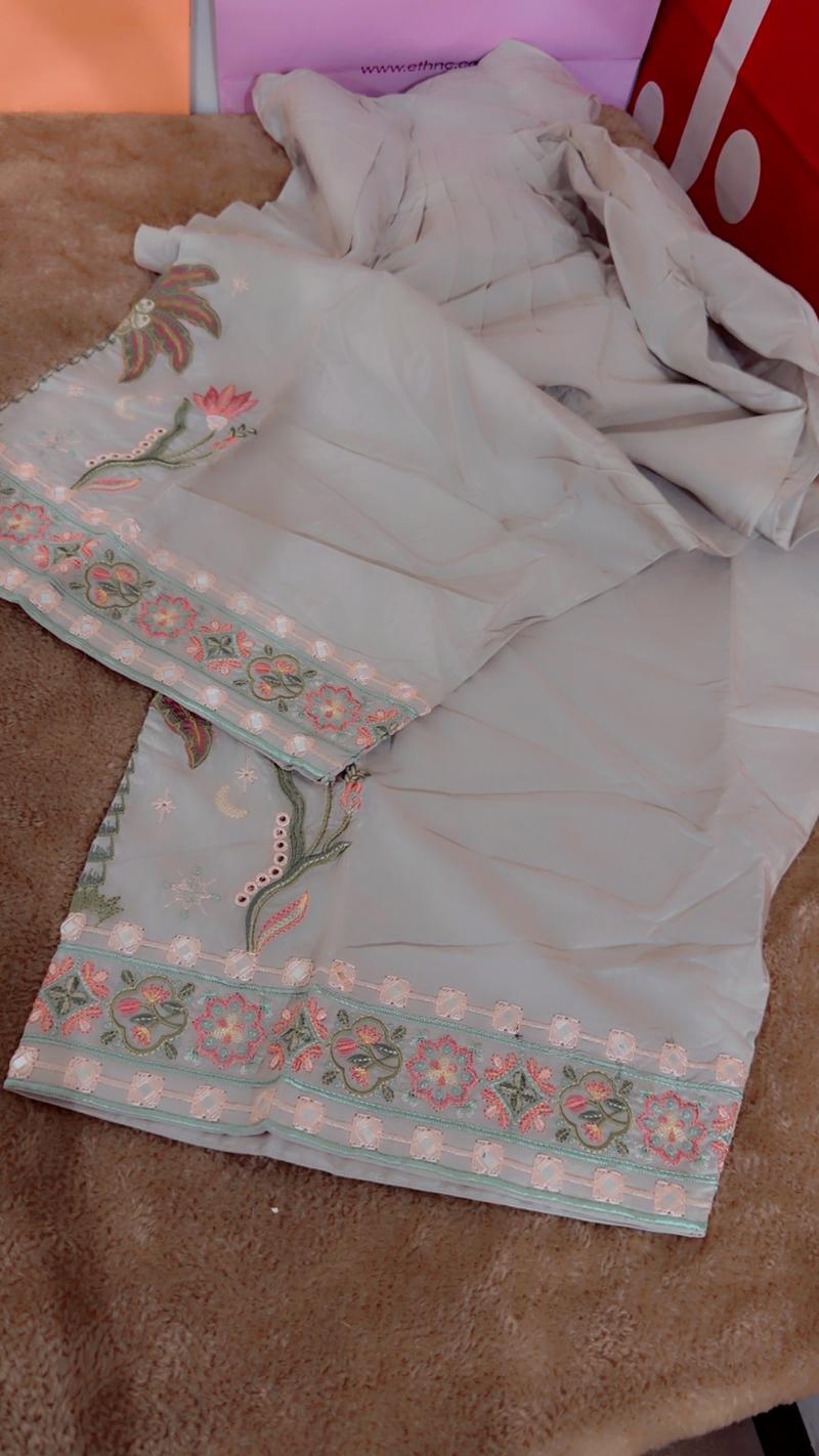 beige embroidery Farshi shalwar 2950