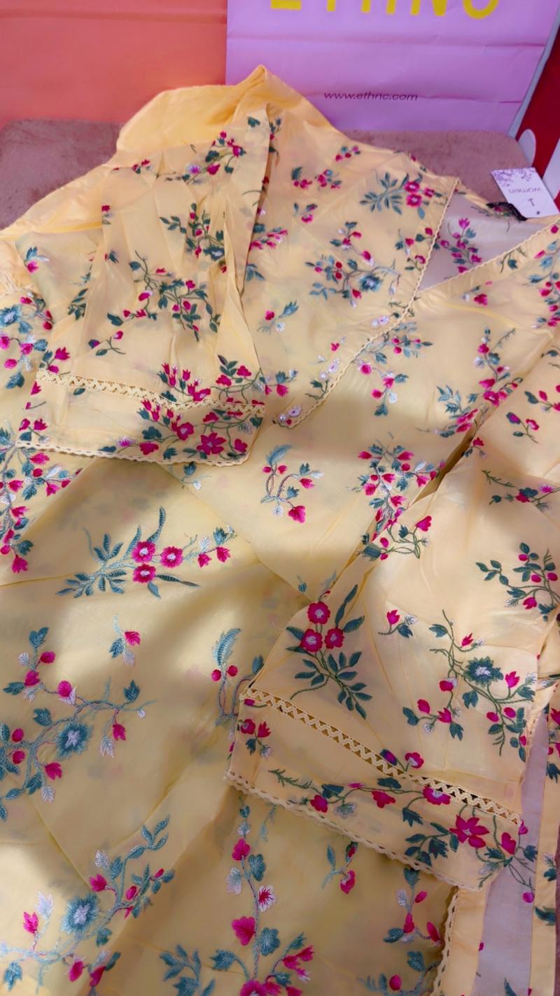 Yellow 2pc lawn front henavy embroidered