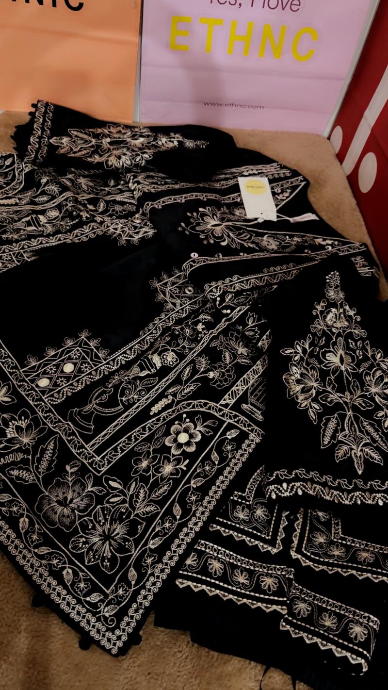 Black new arrival 2pc heavy embroidery front back lawn summer
