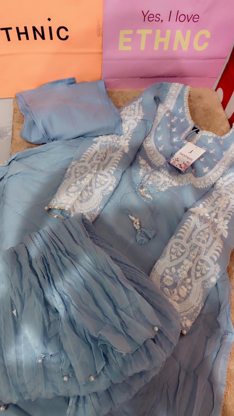 3pc summer dress ice blue frock 