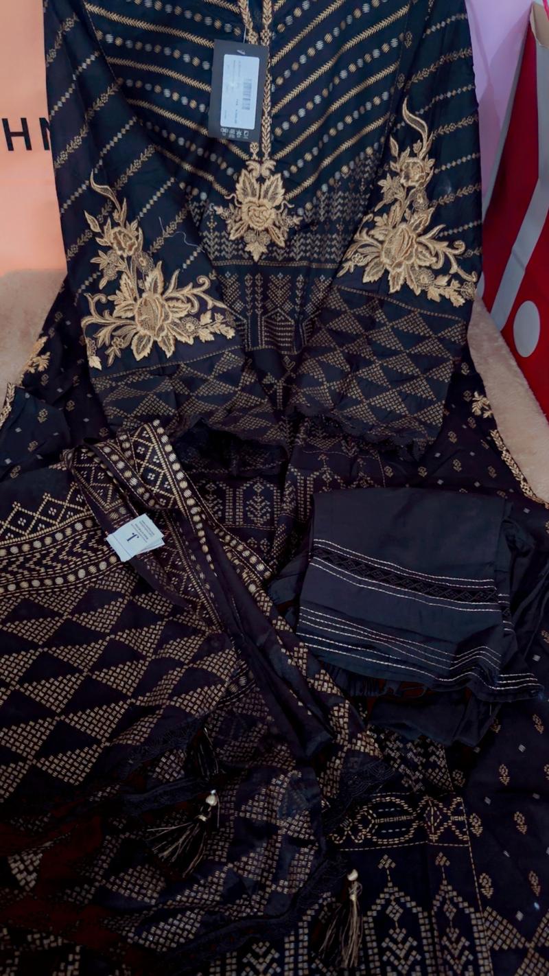 Black 3pc lawn beavy embroidered