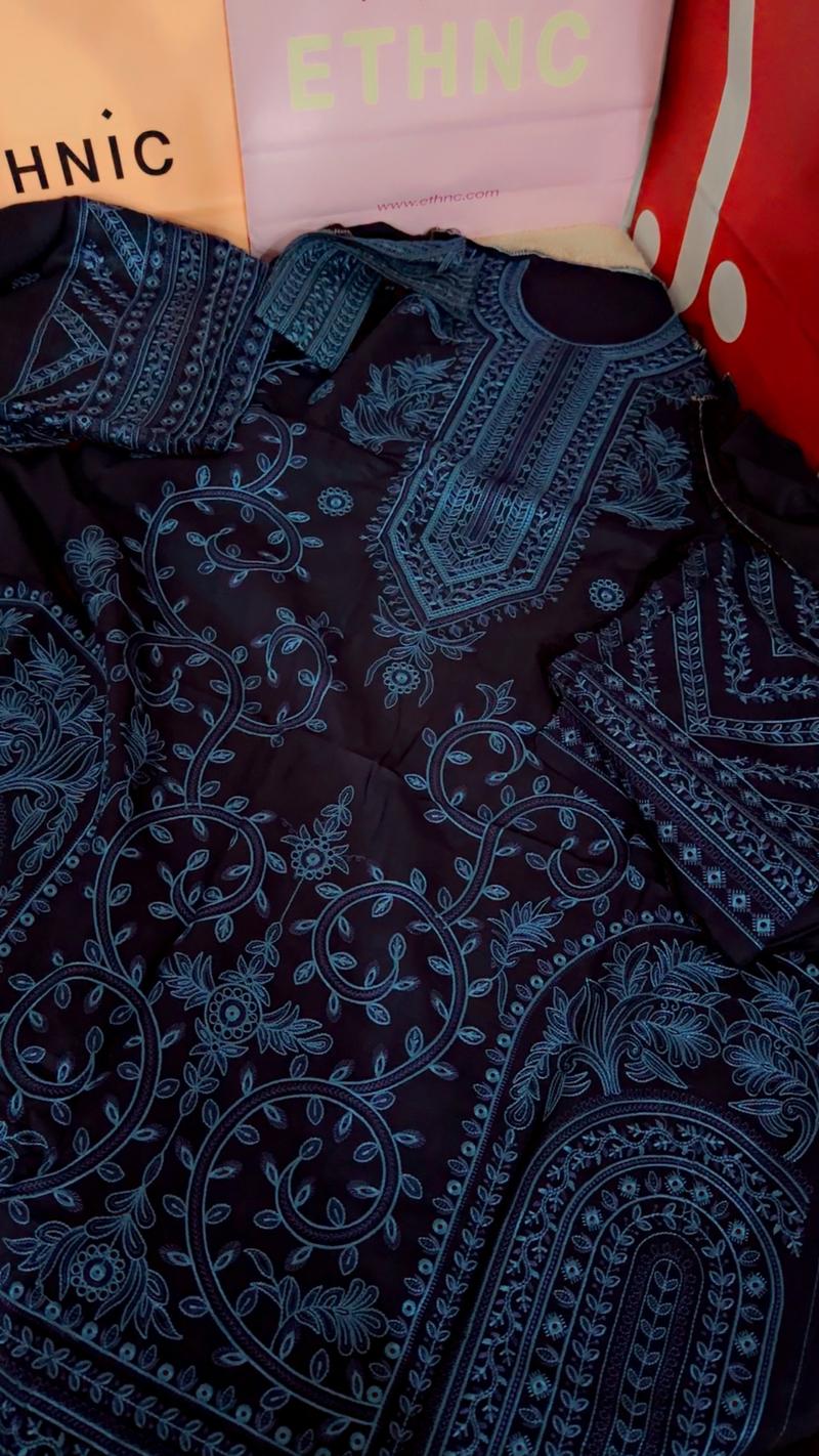 Navy blue 3pc embroidery unstitch 