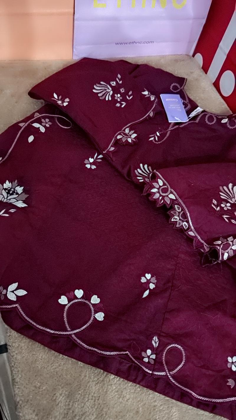 Heavy embroidery ethnic Mehroon shirt medium