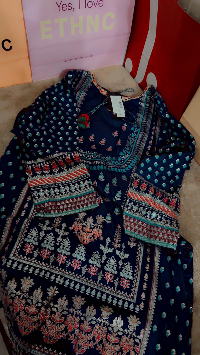 Summer lawn shirt long navy blue 
