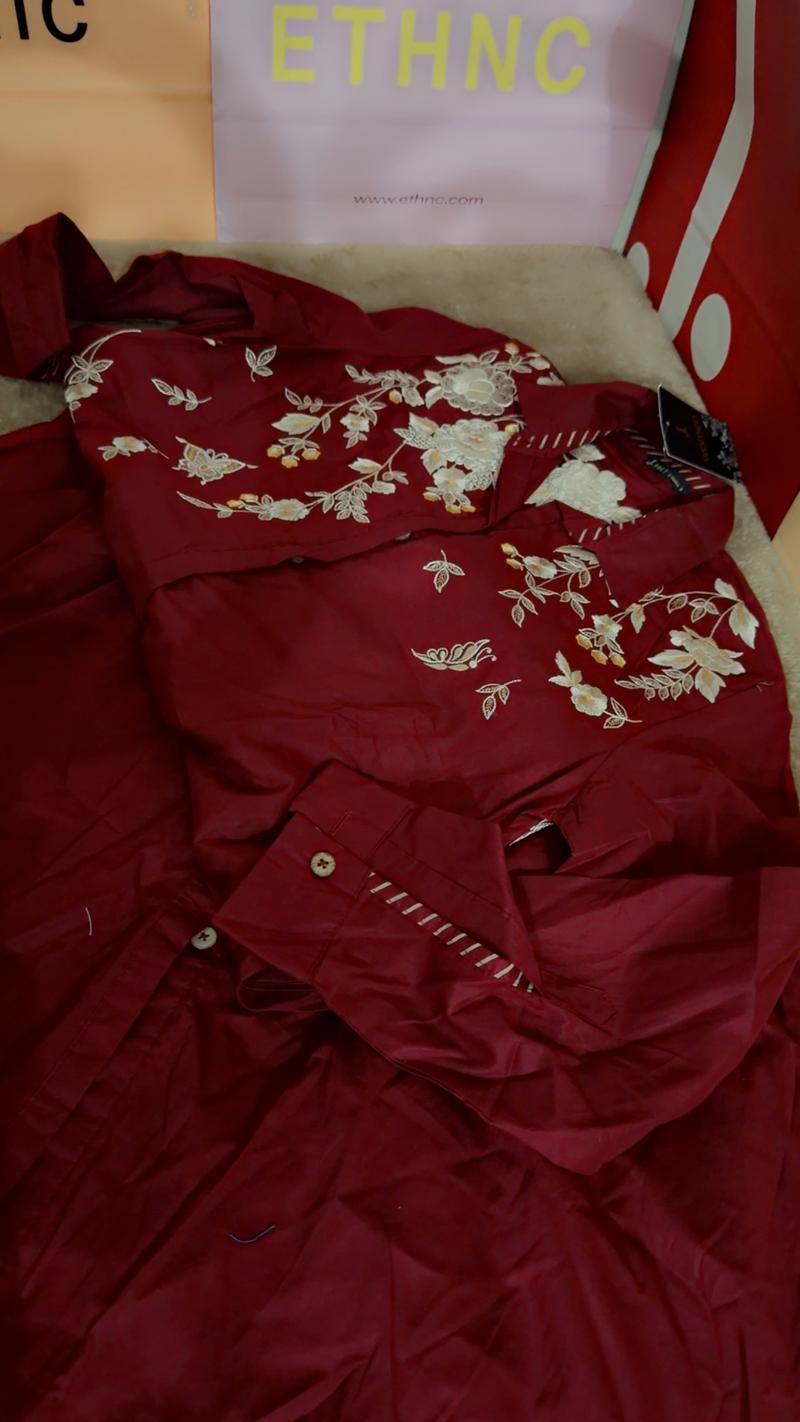 Lawn long embroidery Mehroon frock shirt