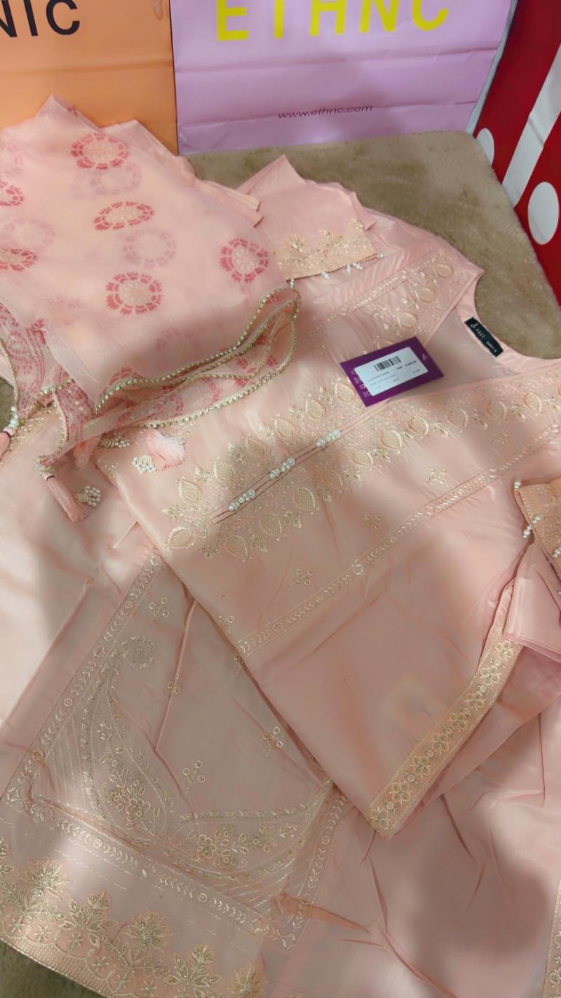 Ethnic arrival 3pc long shirt emb 6500 powder pink 