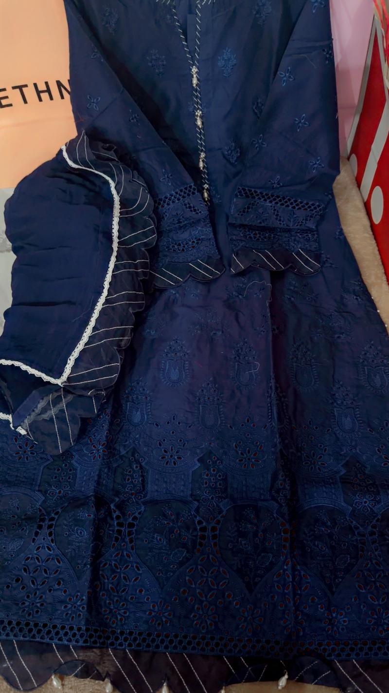 Lawn 3pc navy blue chicken 7950