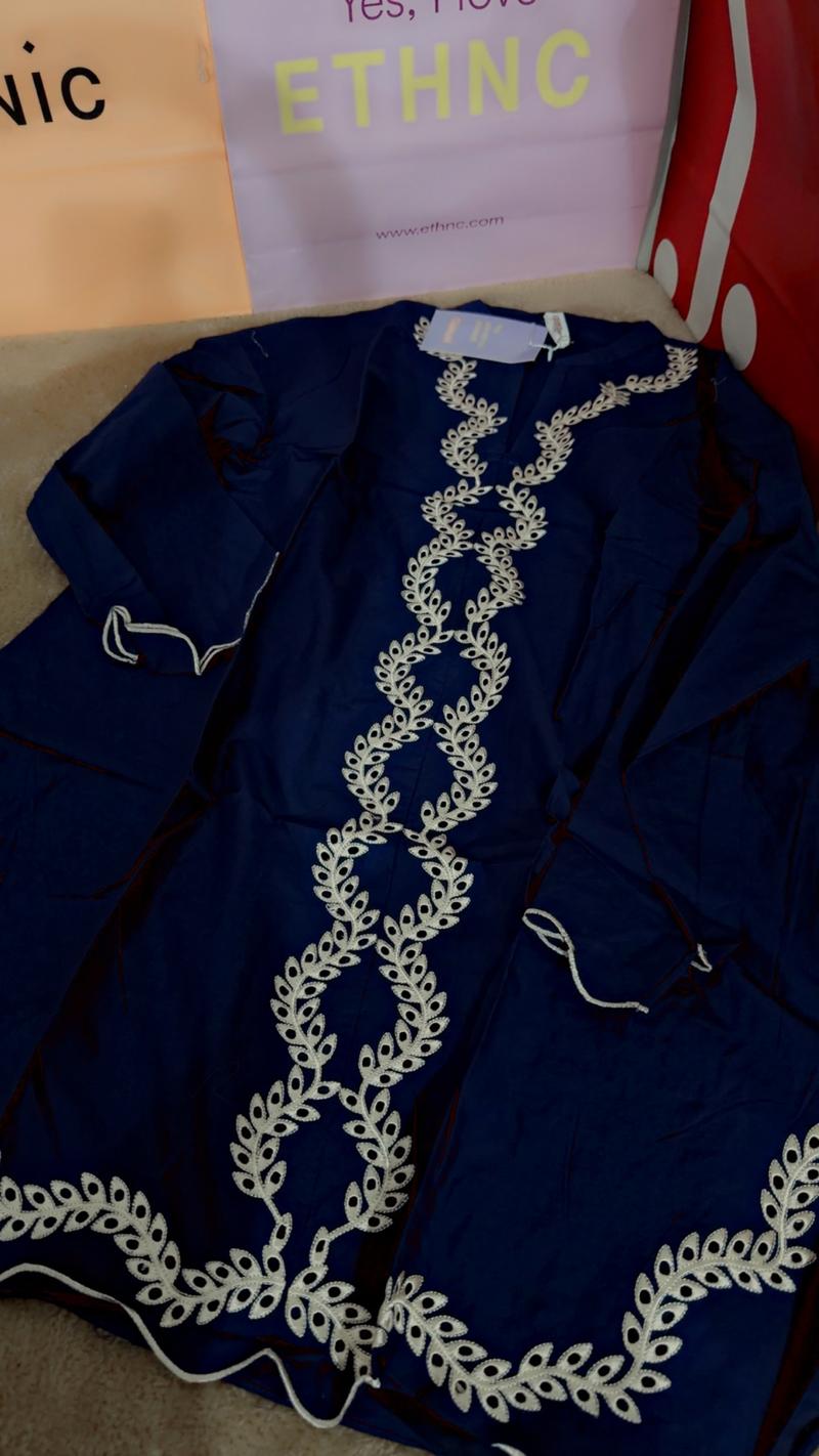 Navy blue Ethnc shirt embroidered