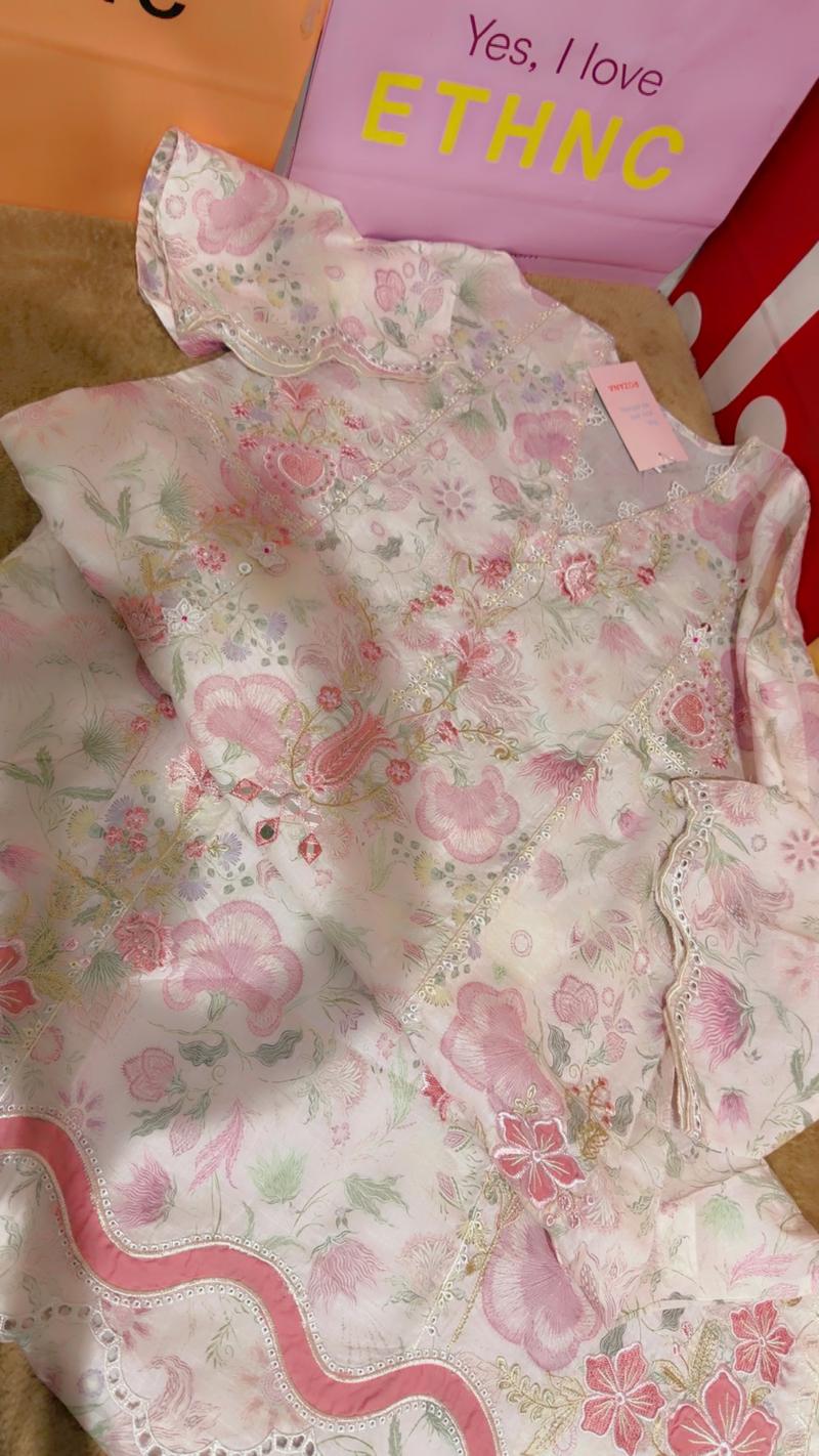 New arrival shirt pink long embroidered 7650 