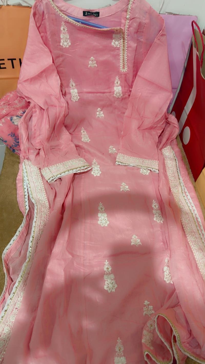 3pc new arrival pink lawn summer embroidery 