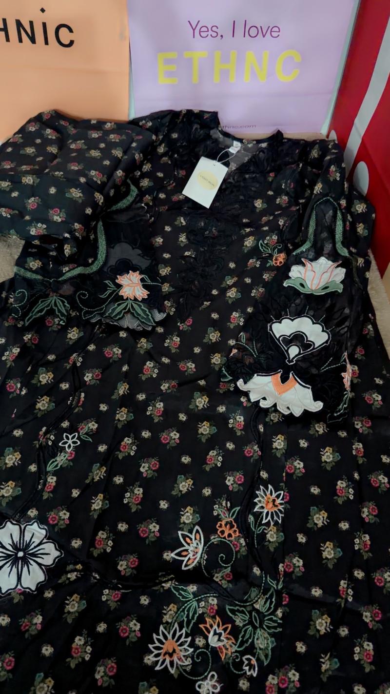 Ethnc black multi 2pc embroidery 7650