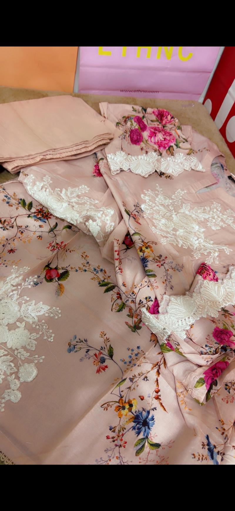 Pink embroidery long shirt trouser 2pc 5900