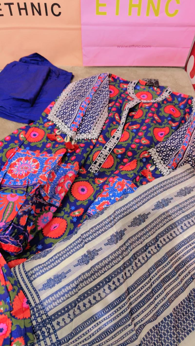 Embroidered Summer 3pc blue white 
