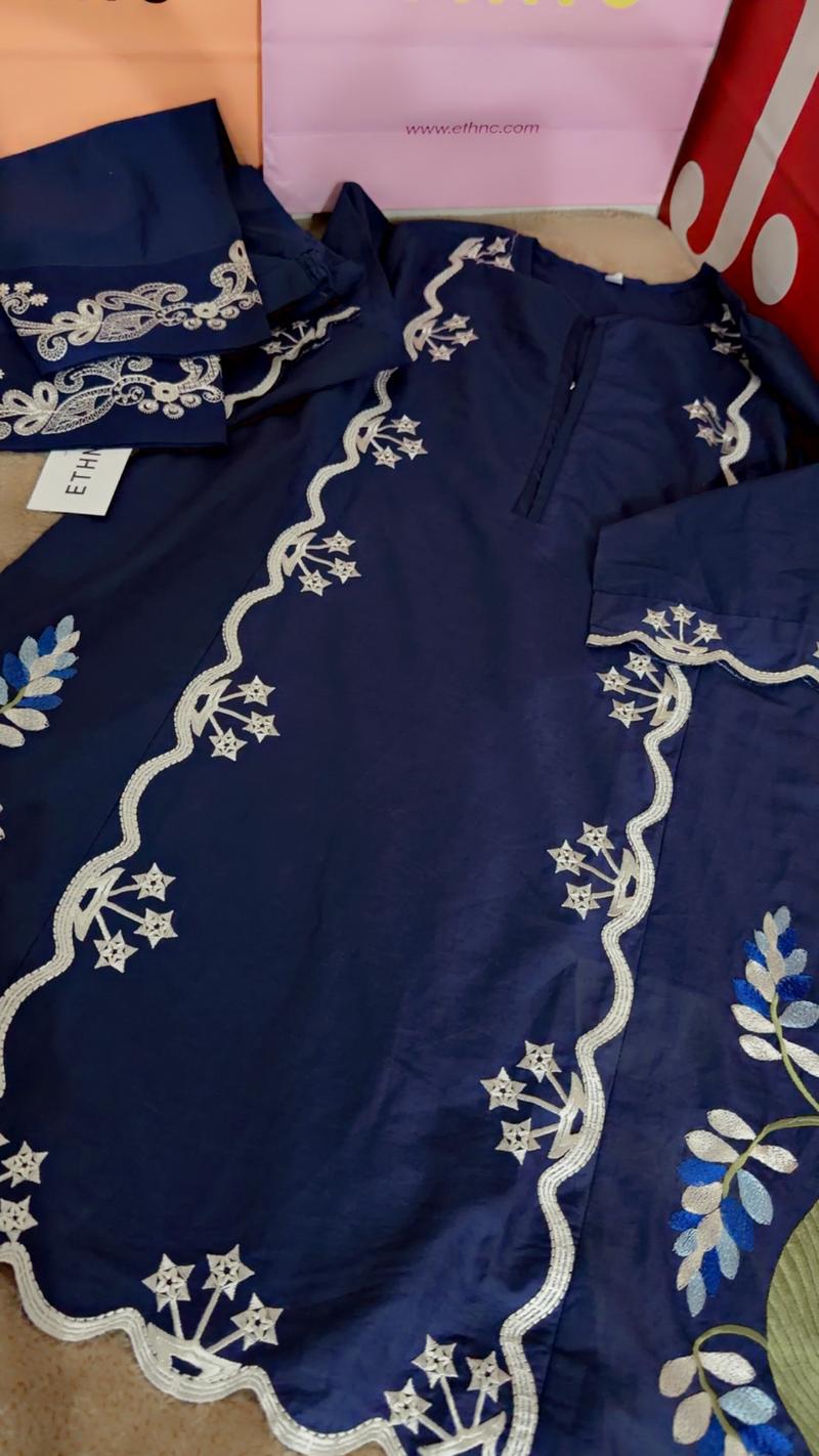 Navy blue lawn 2pc embroidered 