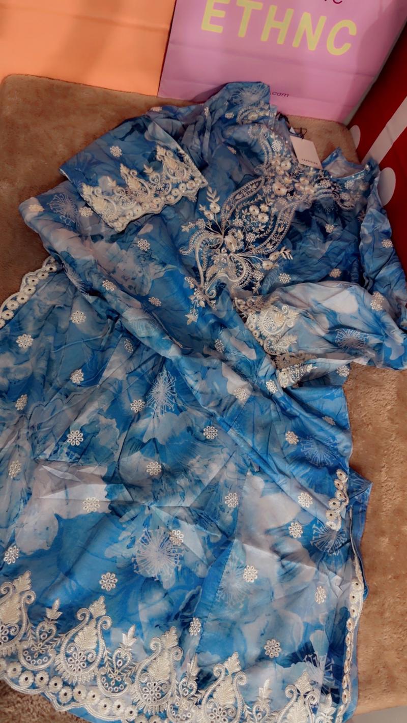 Blue lawn shirt heavy embroidery 6450