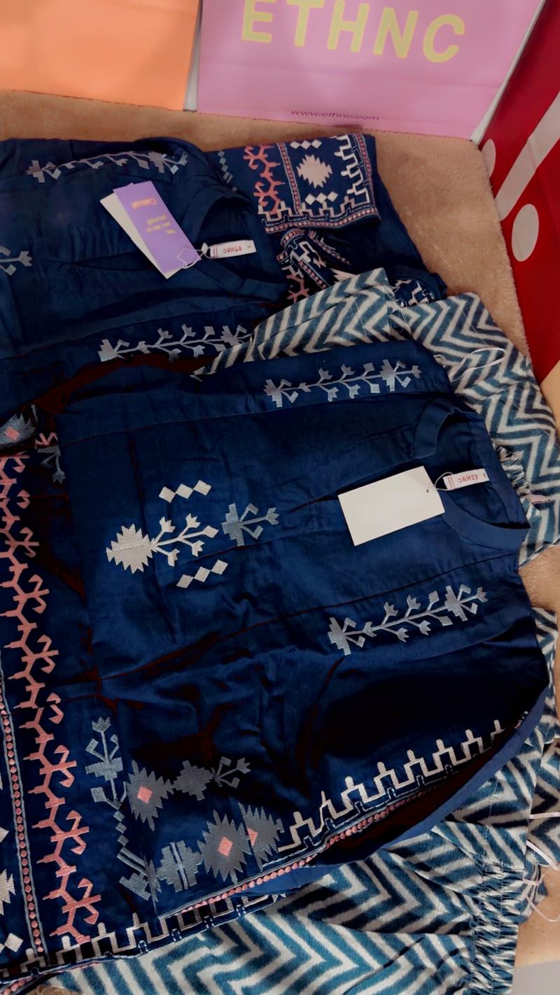 Blue embroidery new arrival 2pc 