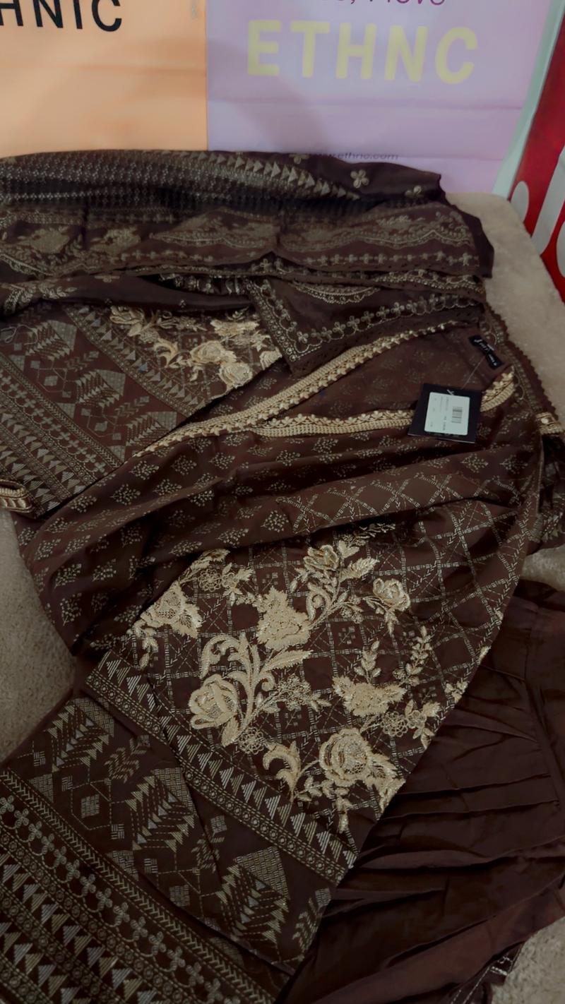 3pc lawn brown embroidery 6500