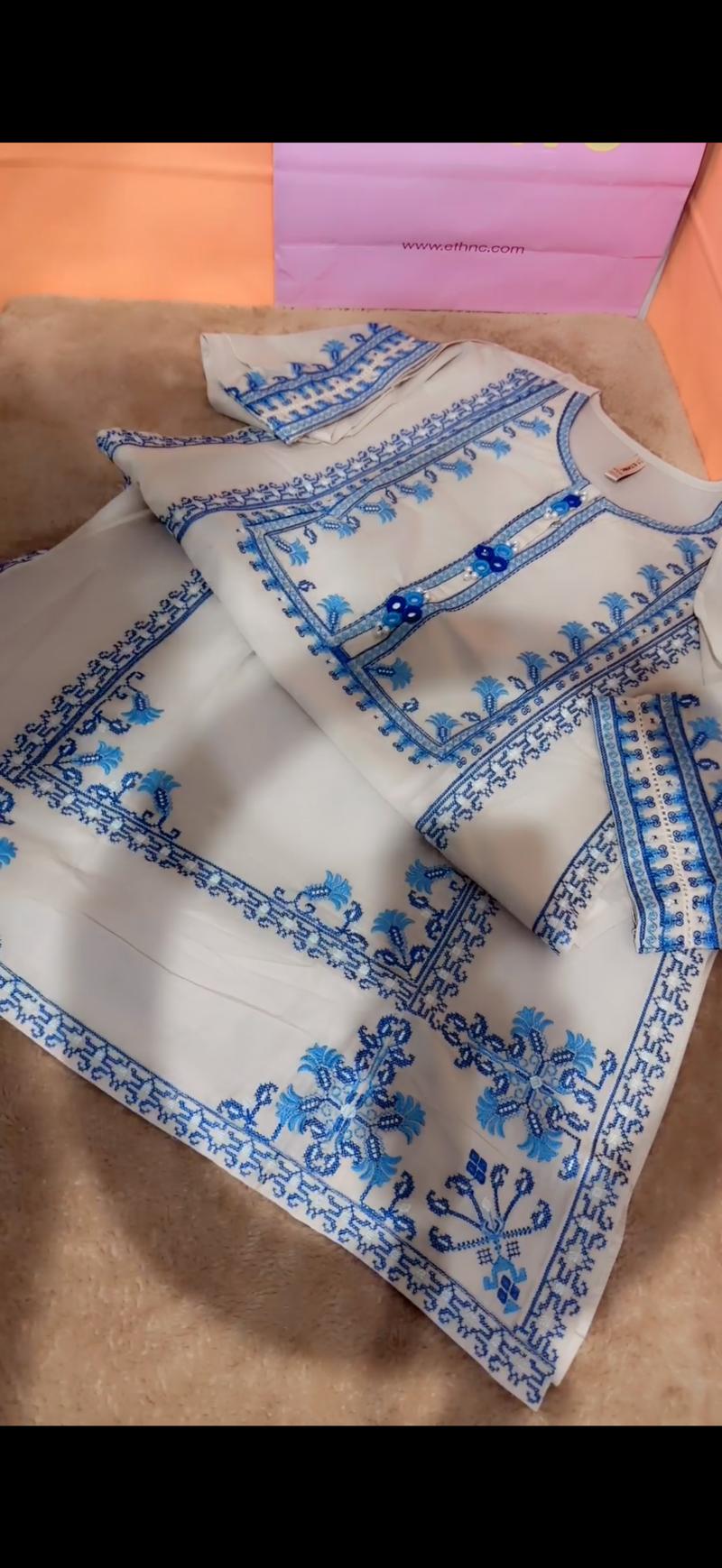 white blue embroidered shirt lawn 