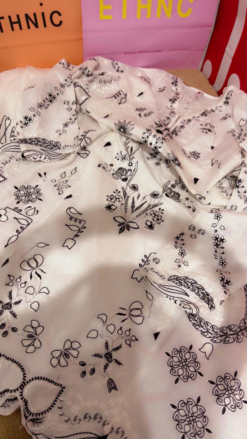 White black embroidered 