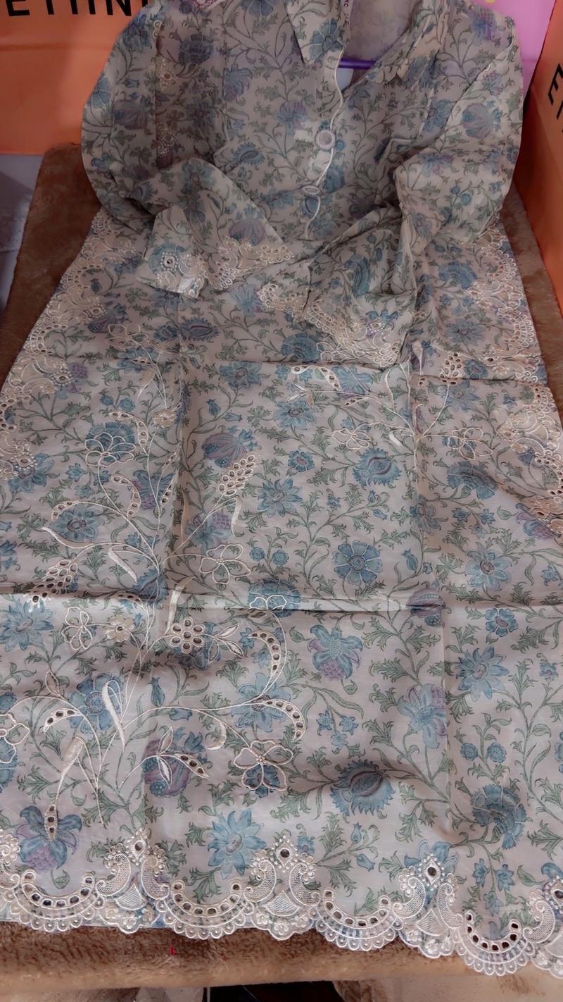 Ice blue lawn embroidered shirt 