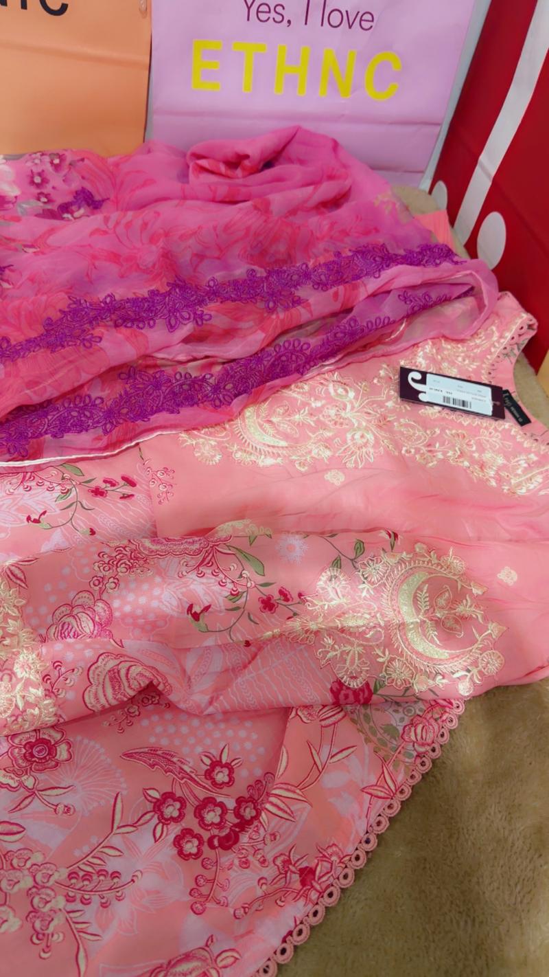 7800 3pc fresh embroidery pink Emb dupta chiffon
