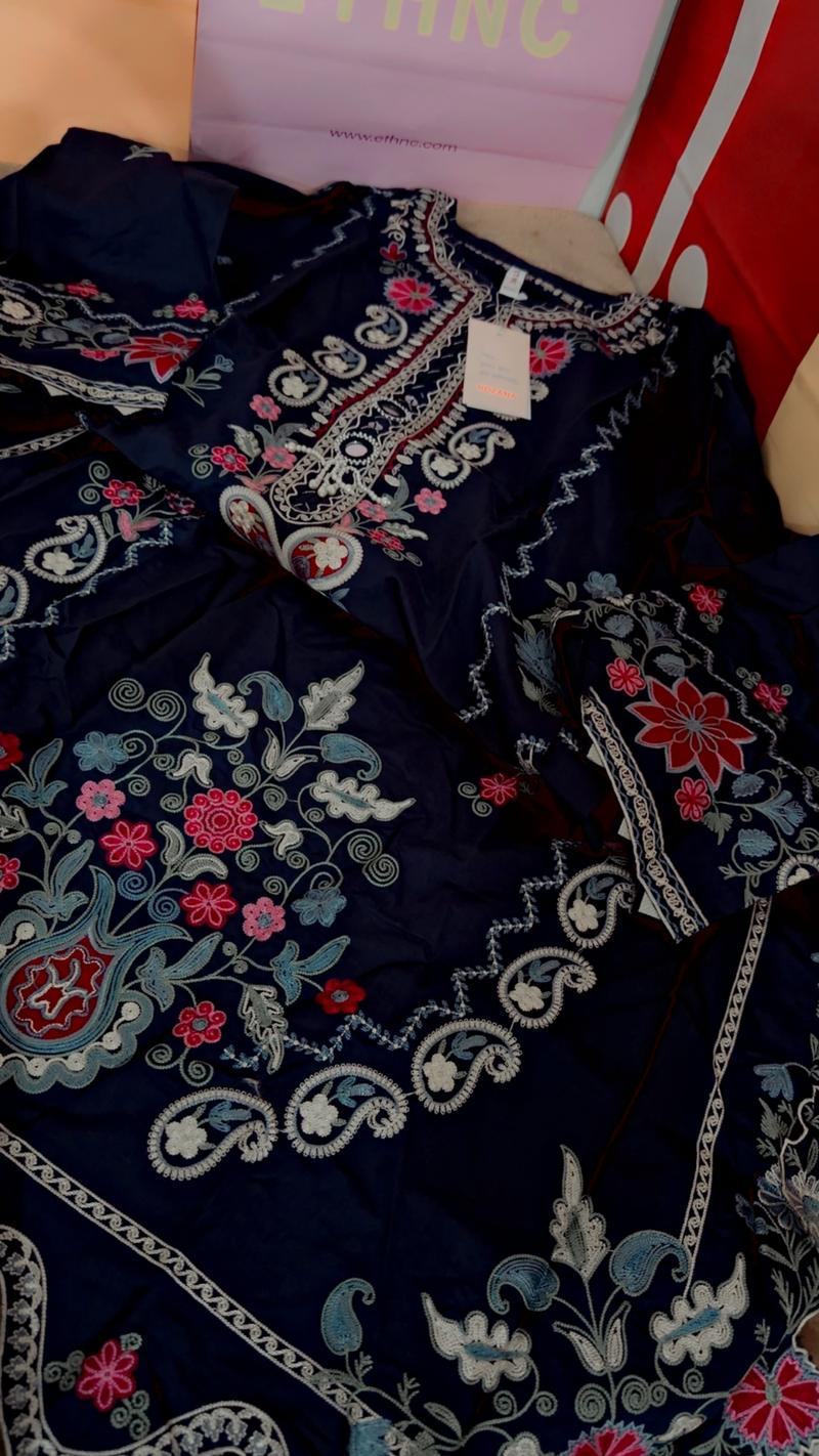 Blue long shirt Ethnc front back embroidered 8950