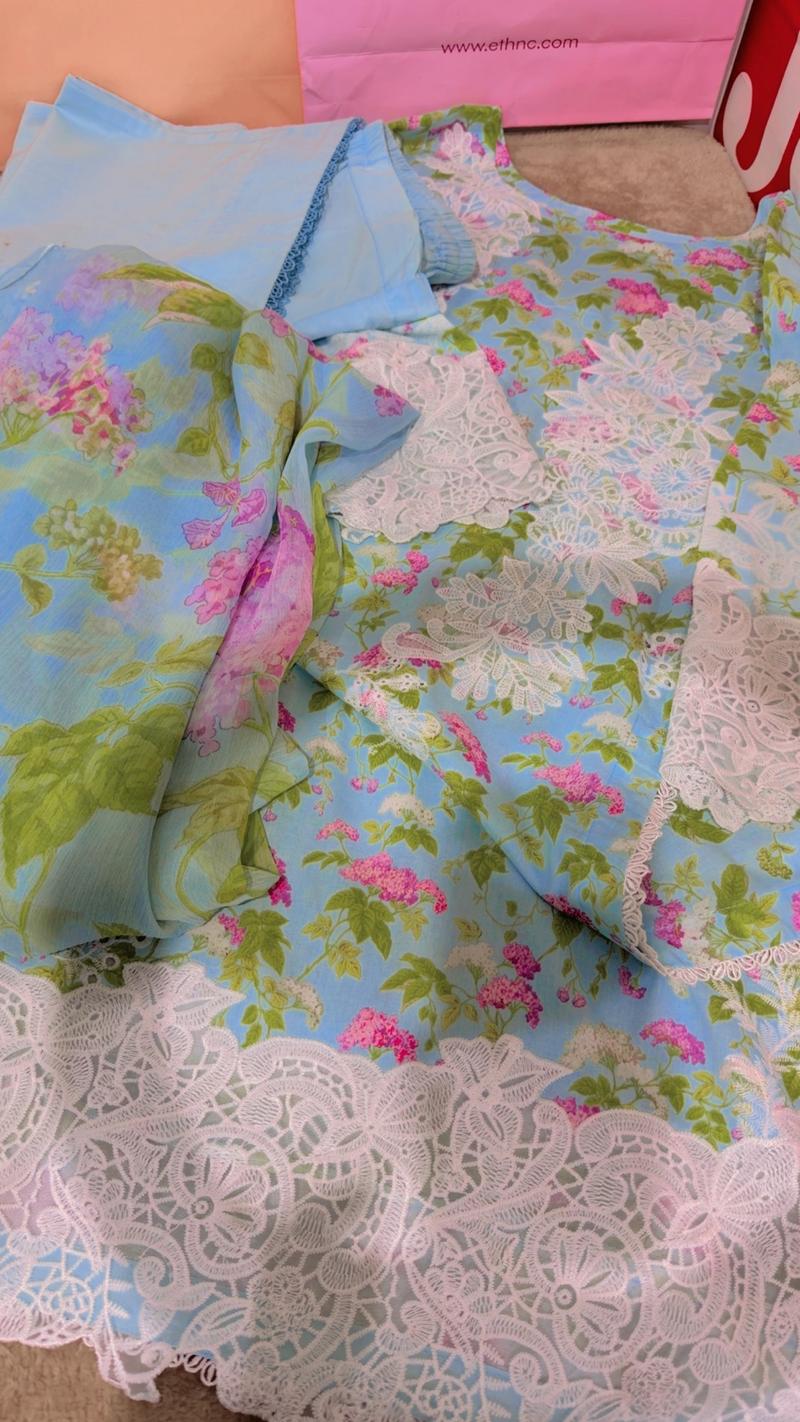 Sky blue lawn model suit 3pc 