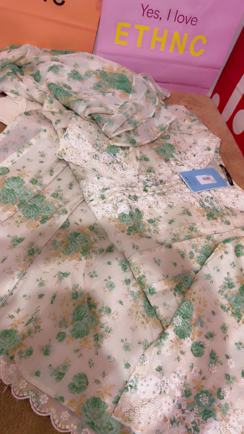 Green 3pc fresh Aline frock shirt long 9500