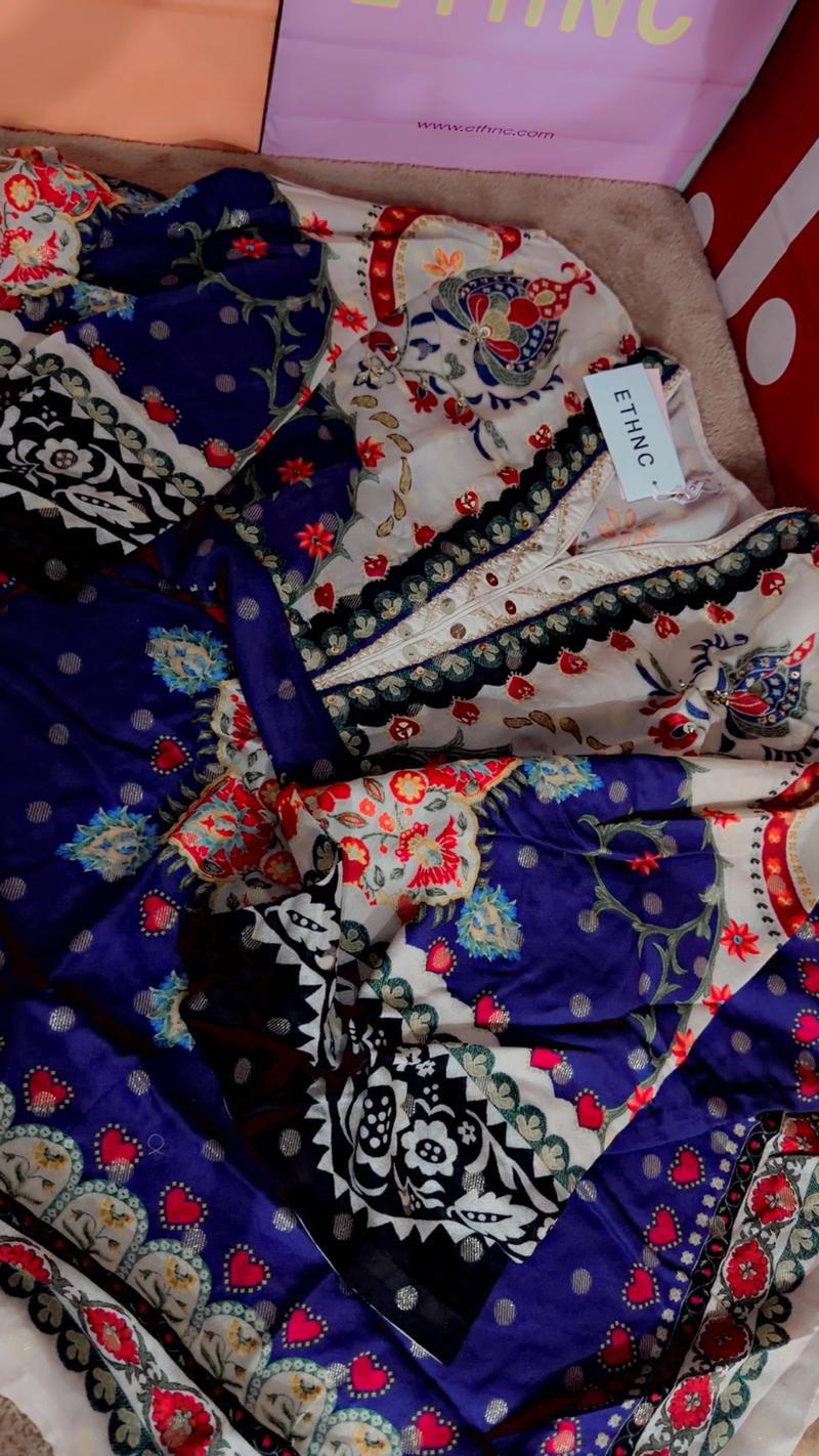 Medium long kaftan shirt Ethnc blue purple  6600