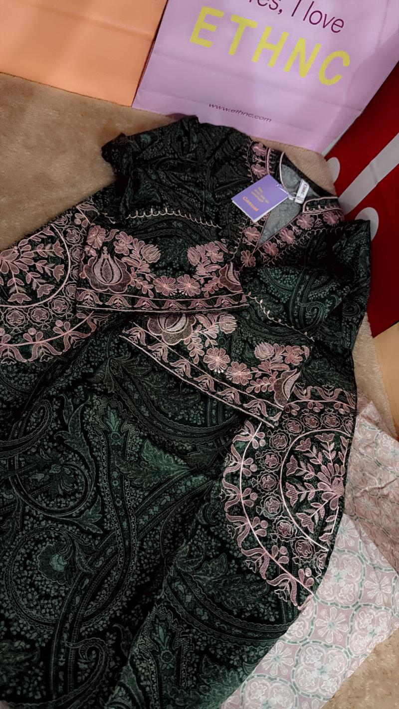 Ethnc new arrival green pink 2pc embroidery 7450
