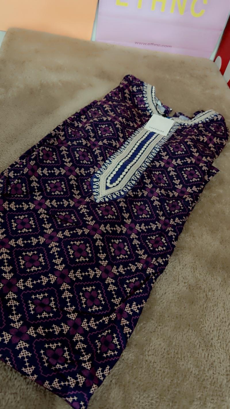 Purple long embroidered visor shirt 2950