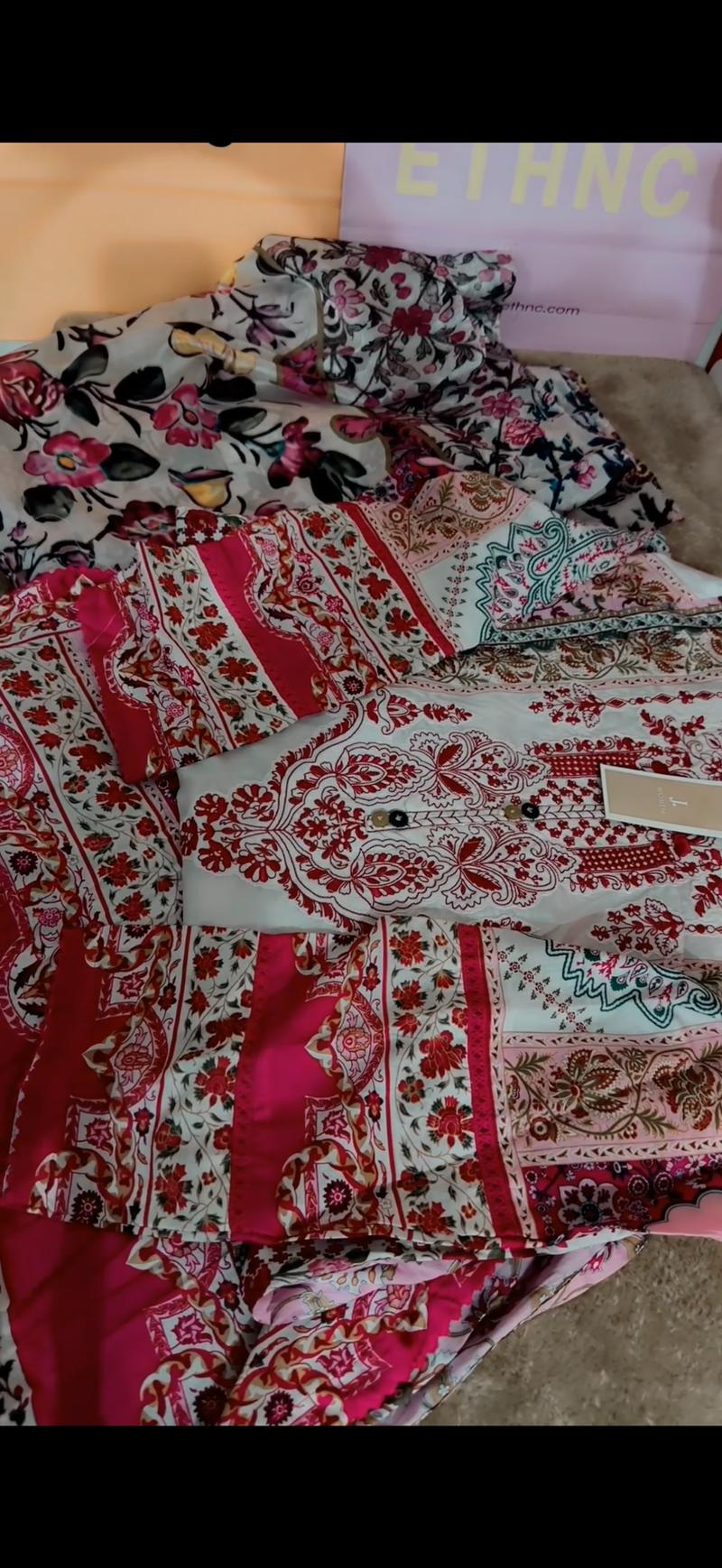 Red white 3pc embroidered 