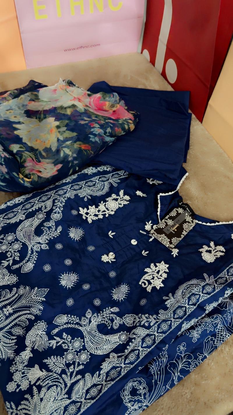 Navy blue 3pc lawn 