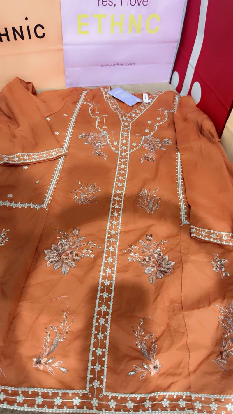 Summer cotton shirt embroidered rust 