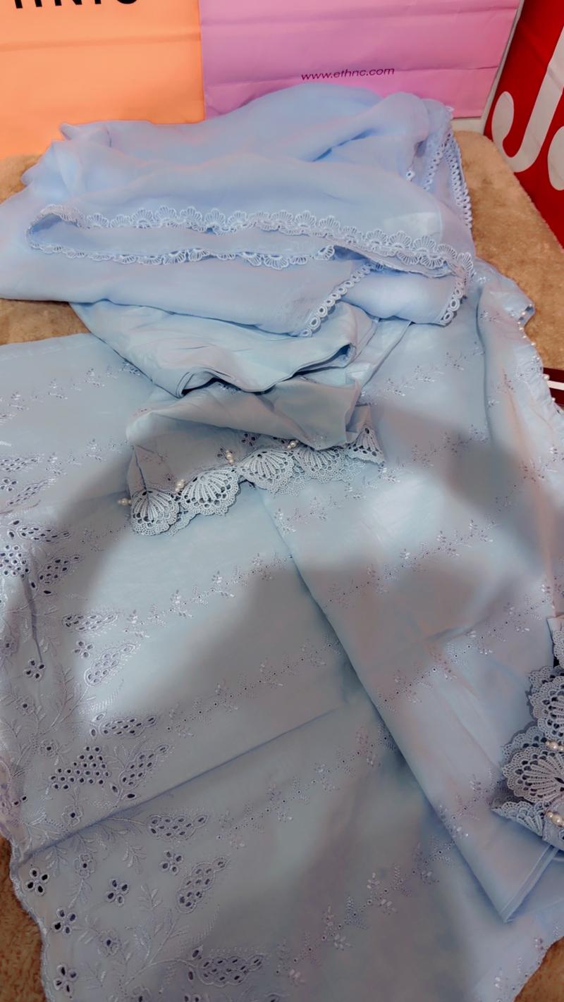 Ice blue front back embroidered lawn 3pc 