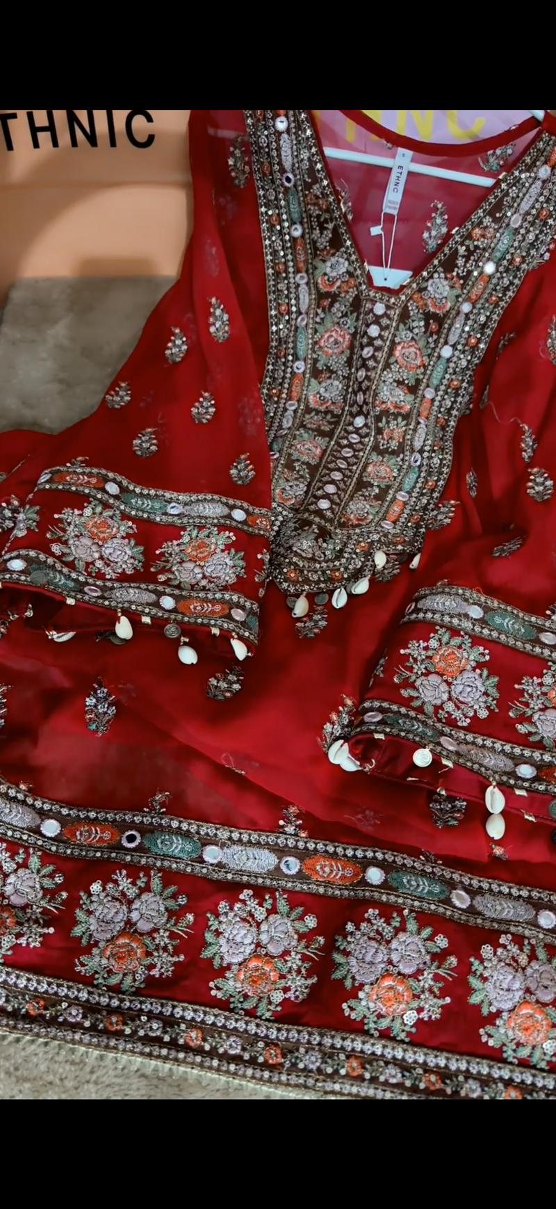 Botique red kaftan shirt Emblishment 