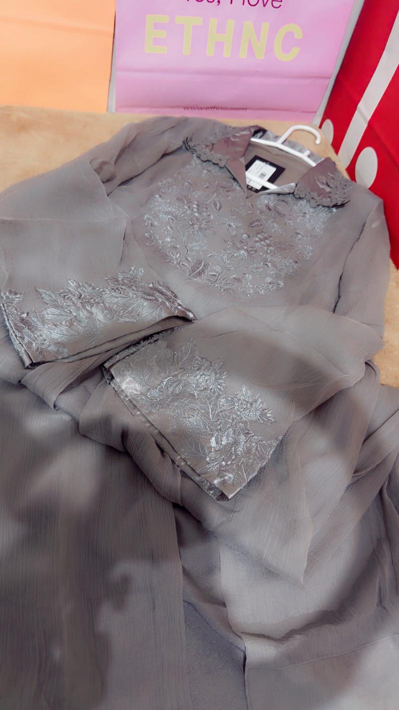 Gray pura chiffon fresh shirt gown maxi style 4950