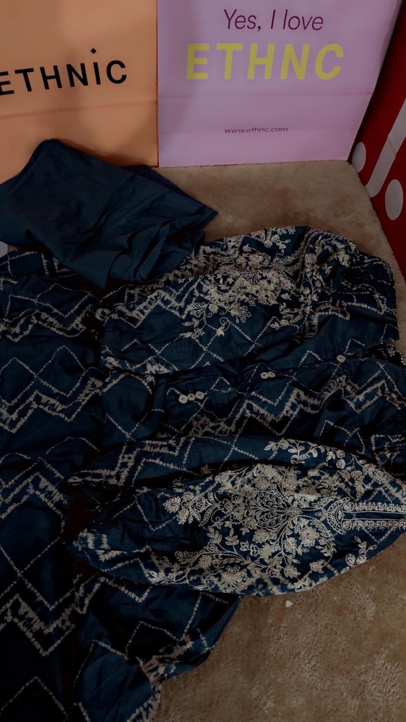 Summer navy blue 2pc heavy Emb 
