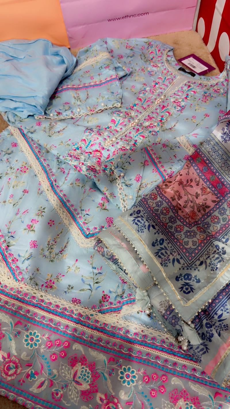 Sky blue luxury lawn dress 11500