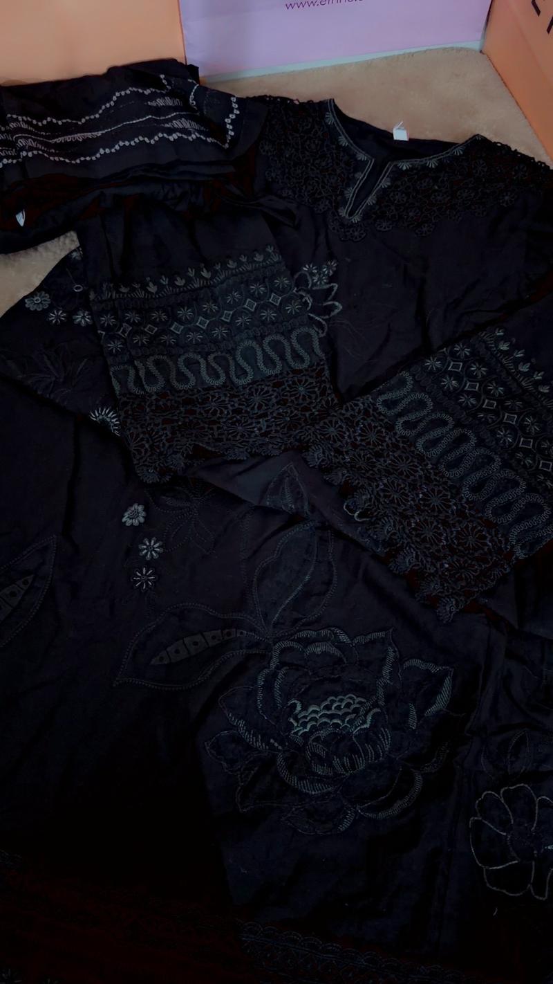 Black lawn fancy neckline embroidery only 1 suit 